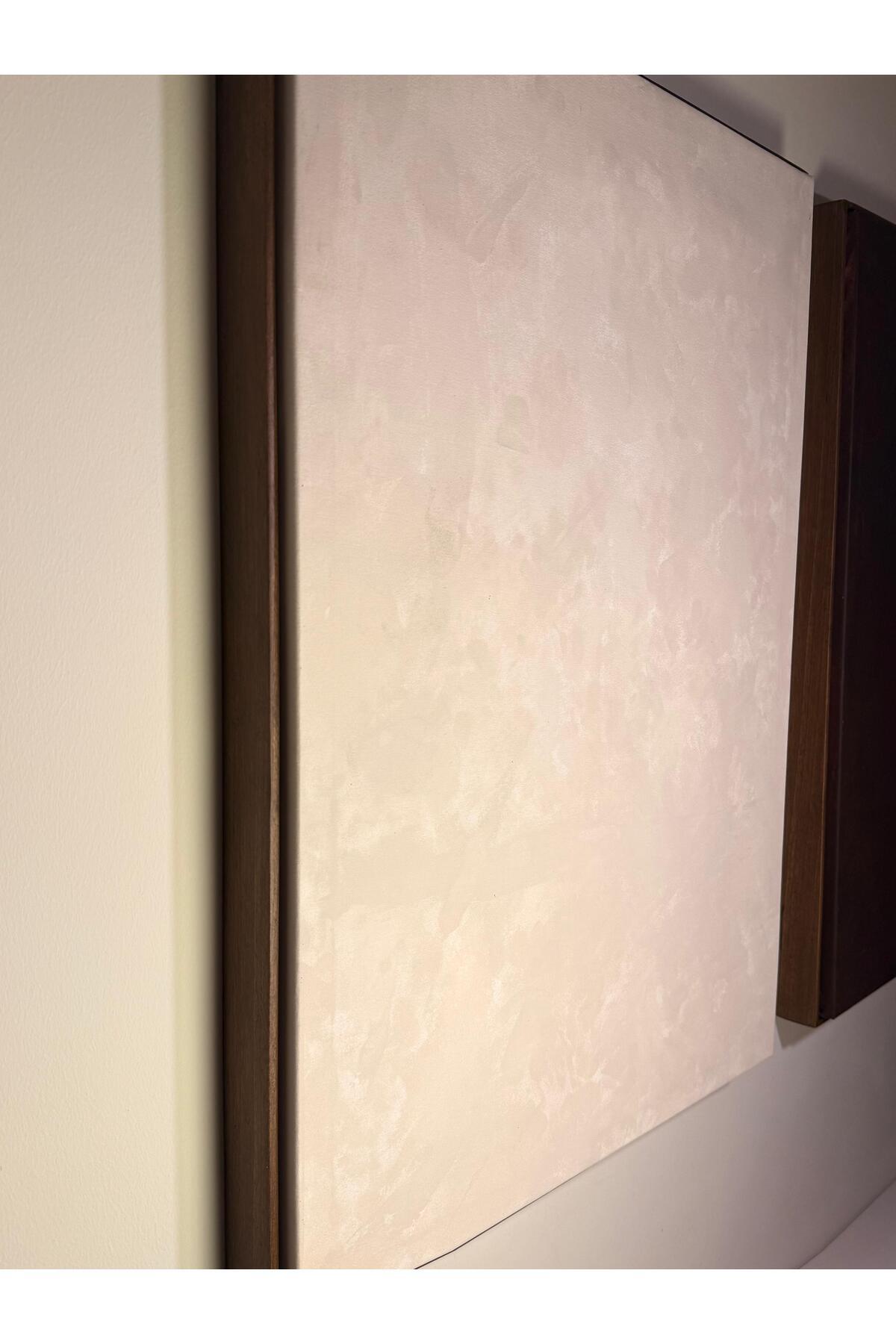 “Moon” 70 x 50 cm El Yapımı Minimal Bej Renkli Soyut Tablo – Ahşap Floater Çerçeveli
