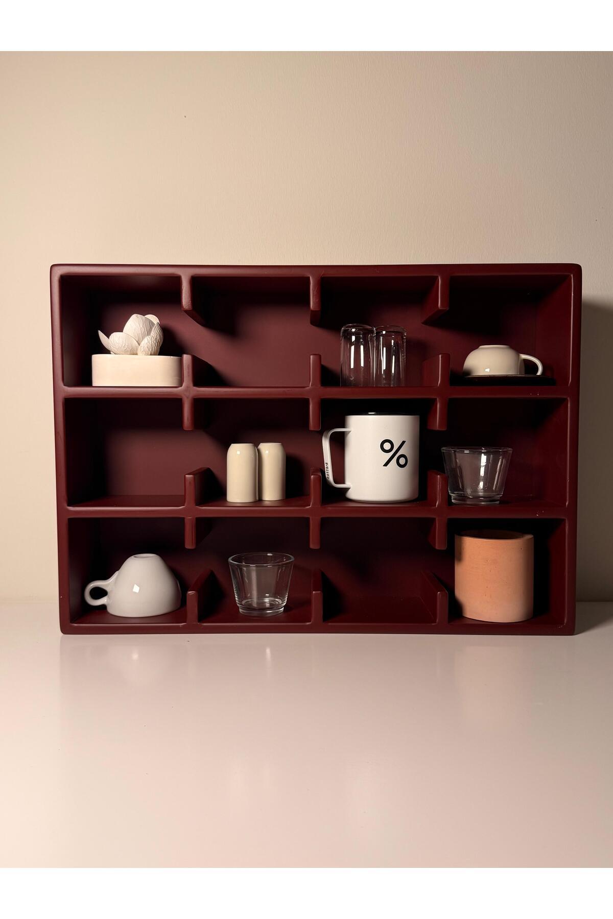 Bordo 12 Bölmeli Dekoratif Mug & Fincan Rafı | Mutfak – Kahve Köşesi – Ofis Organizer