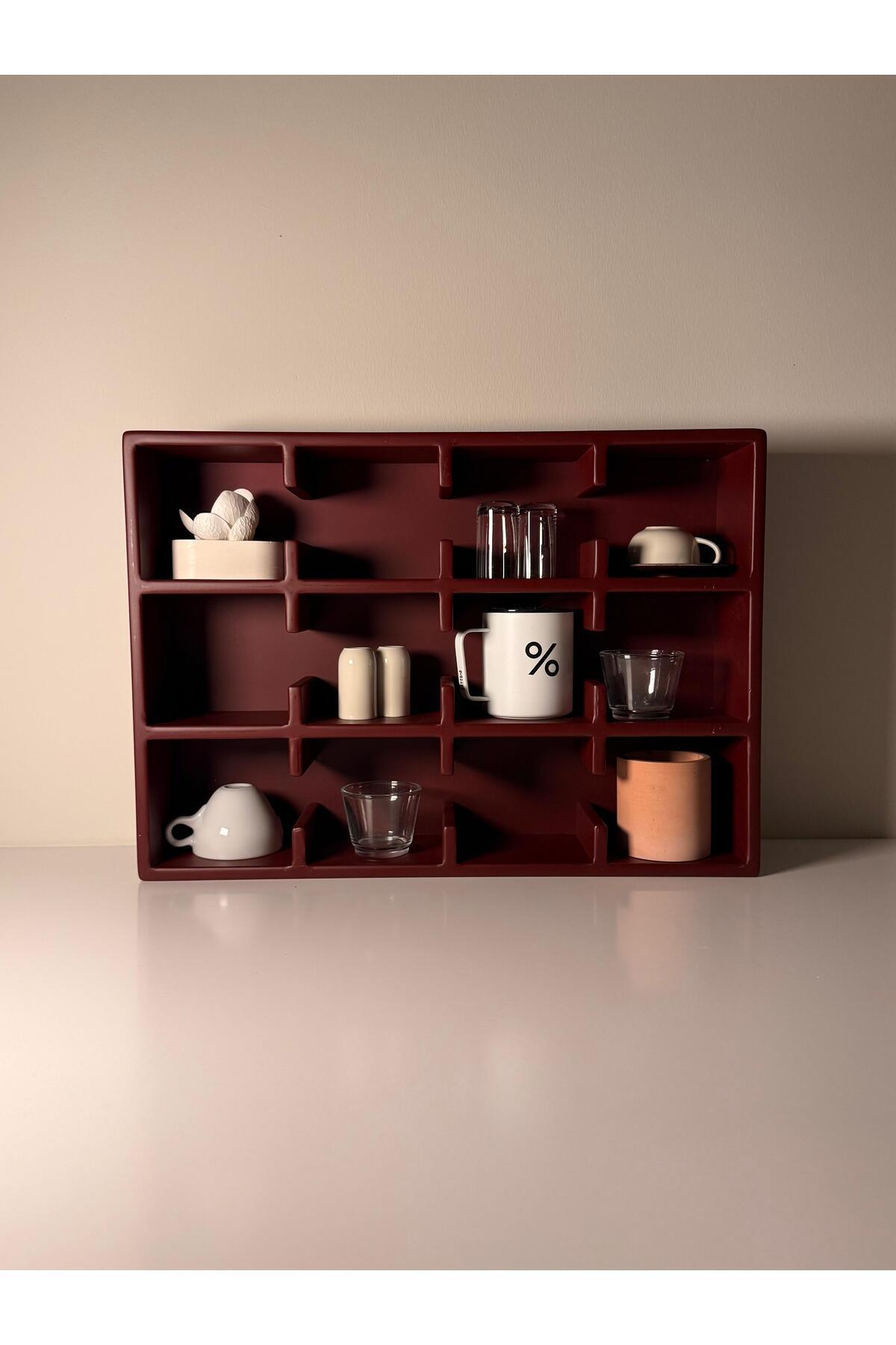 Bordo 12 Bölmeli Dekoratif Mug & Fincan Rafı | Mutfak – Kahve Köşesi – Ofis Organizer