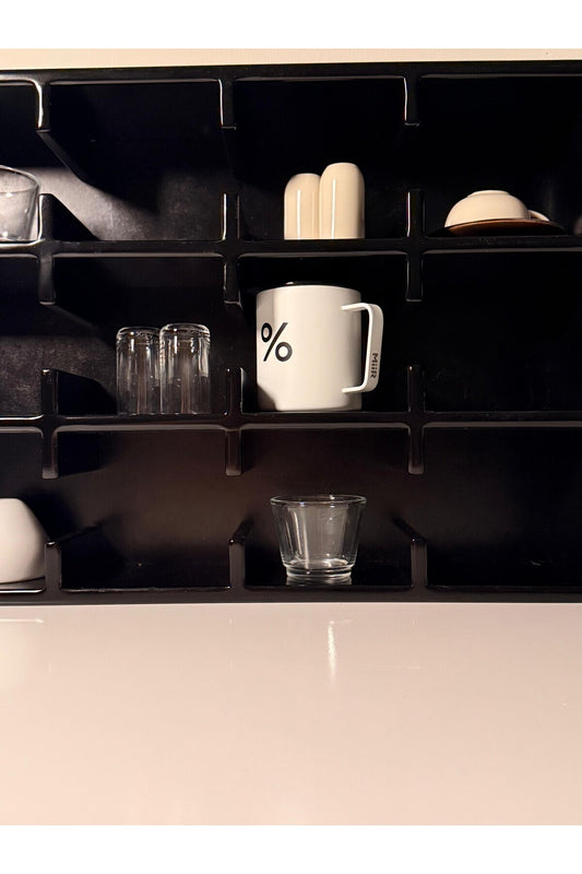 Siyah 12 Bölmeli Dekoratif Mug & Fincan Rafı | Mutfak – Kahve Köşesi – Ofis Organizer