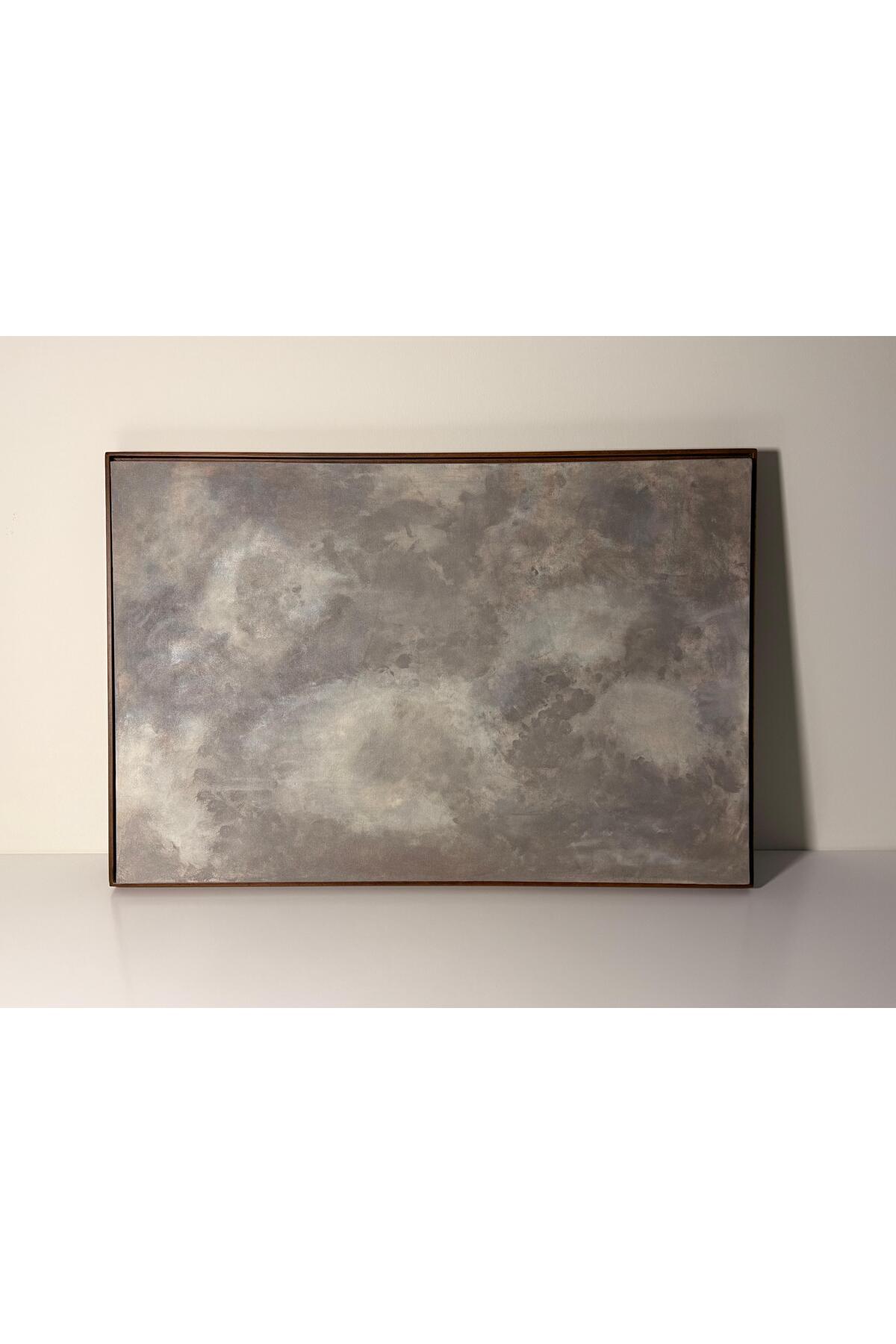 “Venüs” 90 x 60 cm El Yapımı Minimal Bordo Renkli Soyut Tablo – Ahşap Floater Çerçeveli