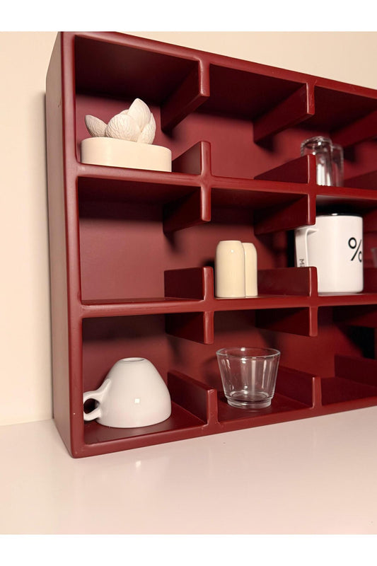 Bordo 12 Bölmeli Dekoratif Mug & Fincan Rafı | Mutfak – Kahve Köşesi – Ofis Organizer
