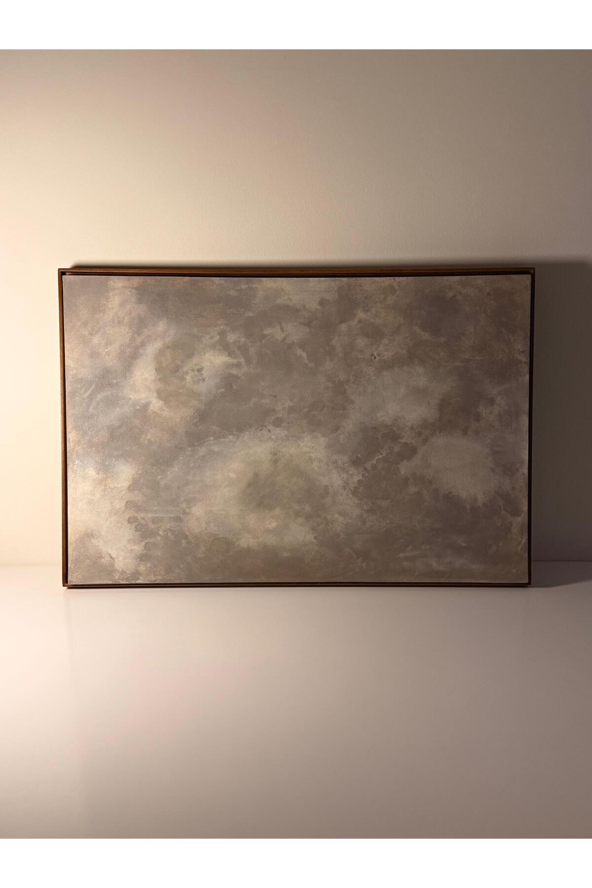 “Venüs” 90 x 60 cm El Yapımı Minimal Bordo Renkli Soyut Tablo – Ahşap Floater Çerçeveli