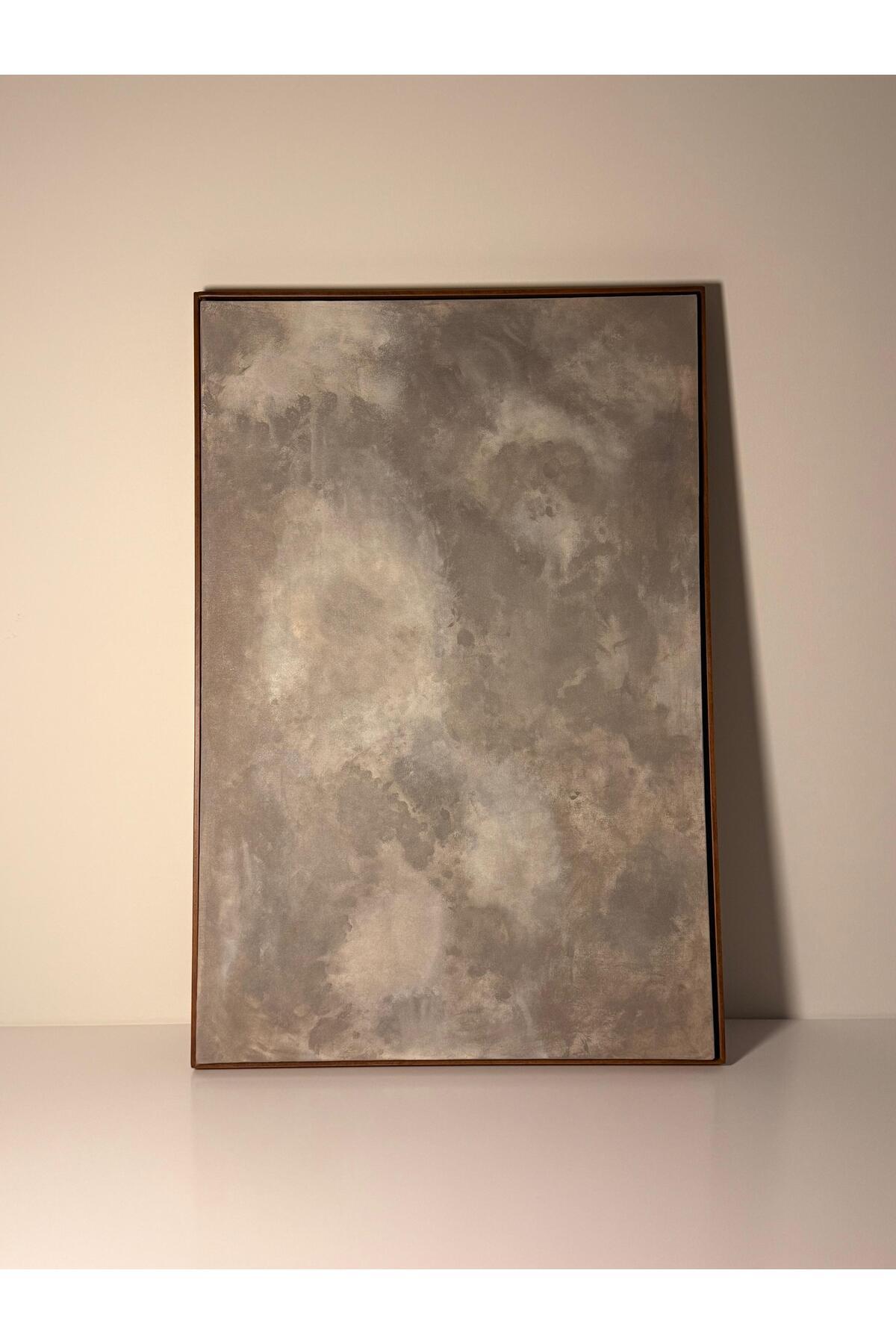 “Venüs” 90 x 60 cm El Yapımı Minimal Bordo Renkli Soyut Tablo – Ahşap Floater Çerçeveli