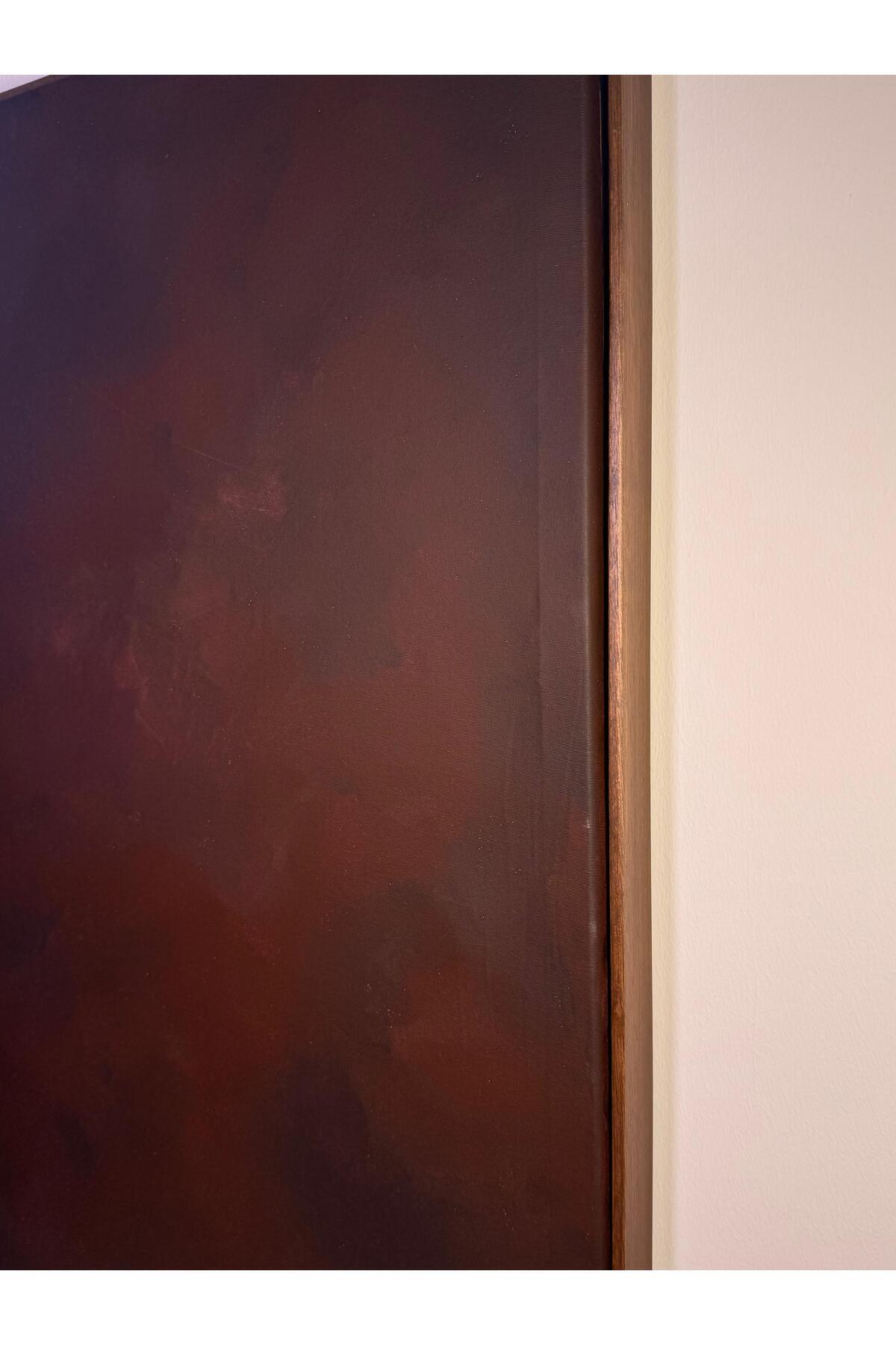 “Mars” 70 x 50 cm El Yapımı Minimal Bordo Renkli Soyut Tablo – Ahşap Floater Çerçeveli
