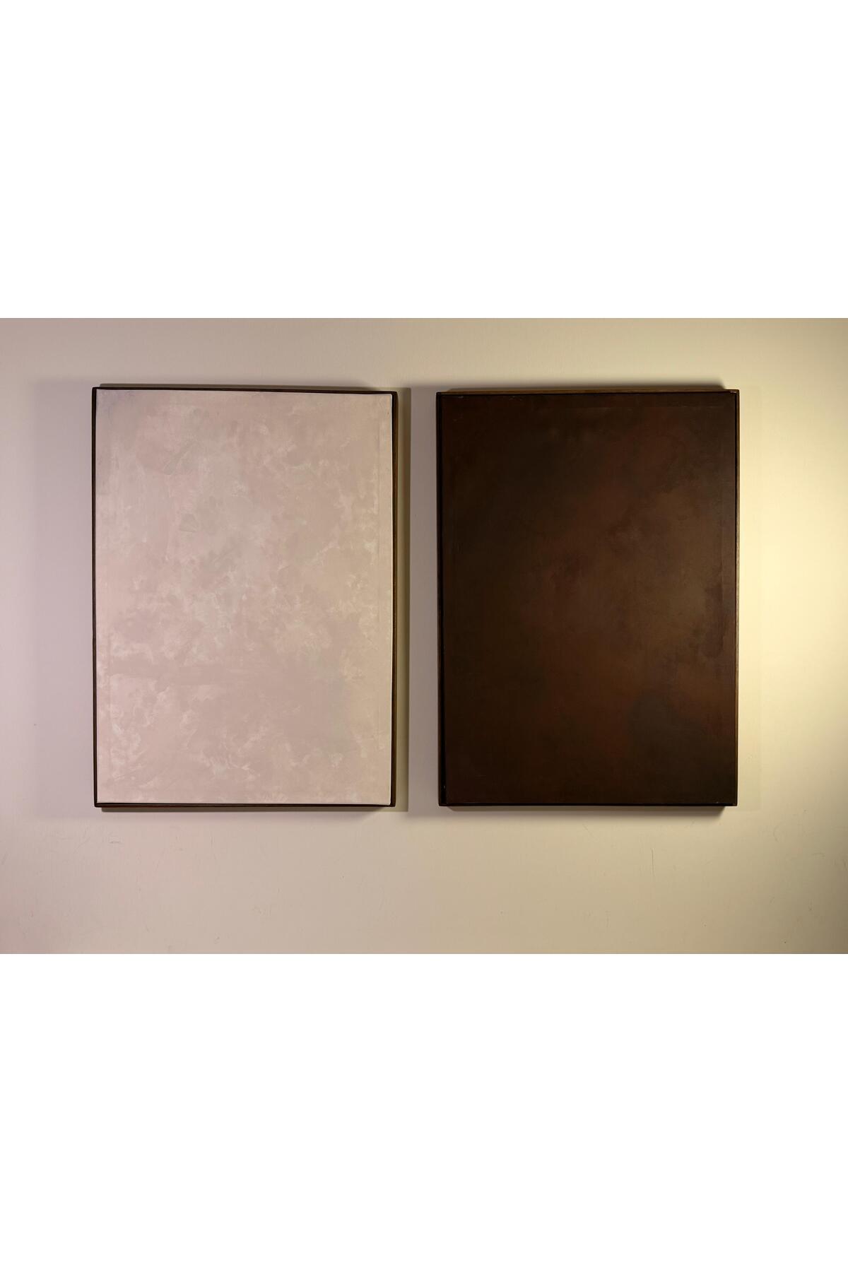 “Moon” 70 x 50 cm El Yapımı Minimal Bej Renkli Soyut Tablo – Ahşap Floater Çerçeveli