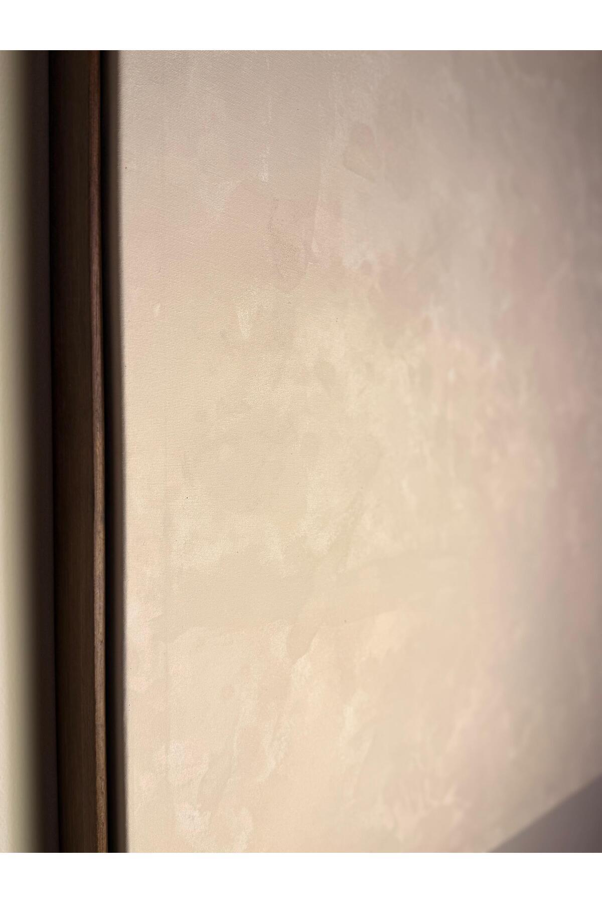 “Moon” 70 x 50 cm El Yapımı Minimal Bej Renkli Soyut Tablo – Ahşap Floater Çerçeveli