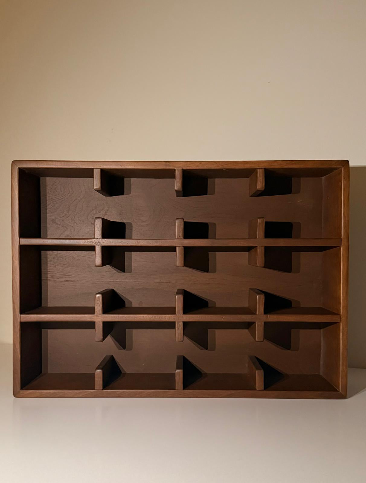 %100 Doğal Ahşap Mug Standı - Modern Minimal Fincan Rafı- 12 Bölmeli Kahve Köşesi Organizeri