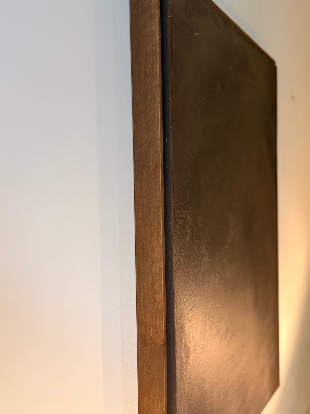 “Noir Calm” El Yapımı Minimal Soyut Tablo – Ahşap Floater Çerçeveli