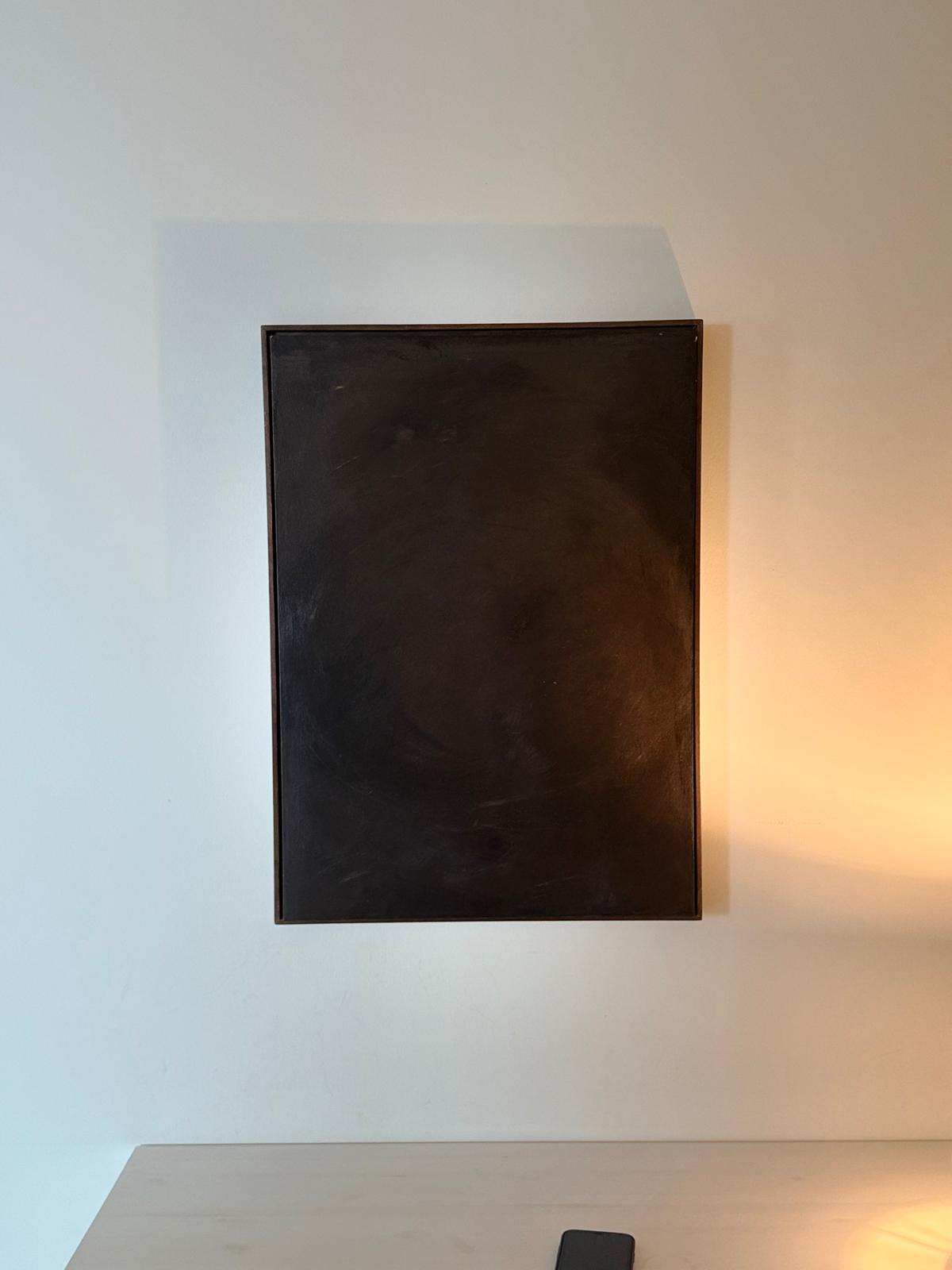 “Noir Calm” El Yapımı Minimal Soyut Tablo – Ahşap Floater Çerçeveli